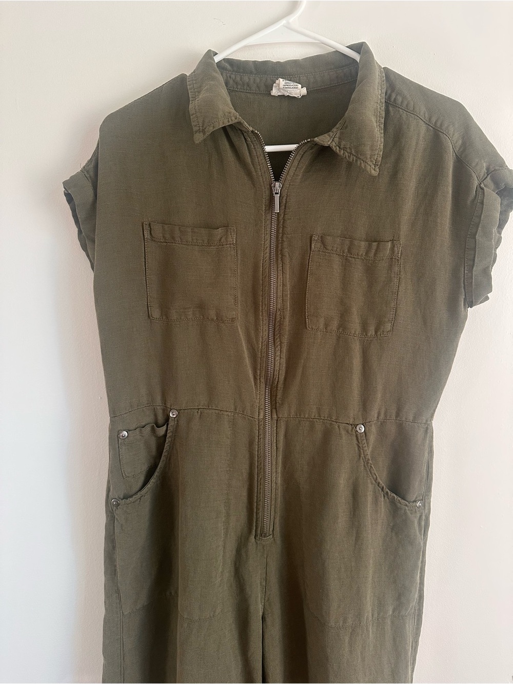 Nicole Miller Olive Green Utility Jumpsuit Size 6 Zip Front Cargo
